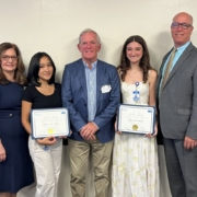 From left: Dr. Linda Valentino, Calvary Hospital Chief Nursing Officer; Flynn Fellow Althea Leigh Castro; Frederick C. Flynn Jr., Founder and President of the Flynn Foundation; Flynn Fellow Olivia Nealis; and Calvary Hospital President Michael Fosina at the July 31 graduation ceremony at Calvary Hospital.