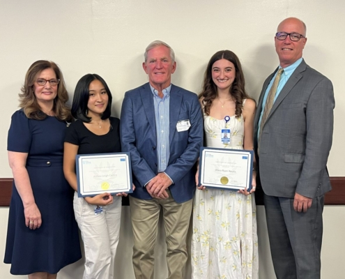 From left: Dr. Linda Valentino, Calvary Hospital Chief Nursing Officer; Flynn Fellow Althea Leigh Castro; Frederick C. Flynn Jr., Founder and President of the Flynn Foundation; Flynn Fellow Olivia Nealis; and Calvary Hospital President Michael Fosina at the July 31 graduation ceremony at Calvary Hospital.